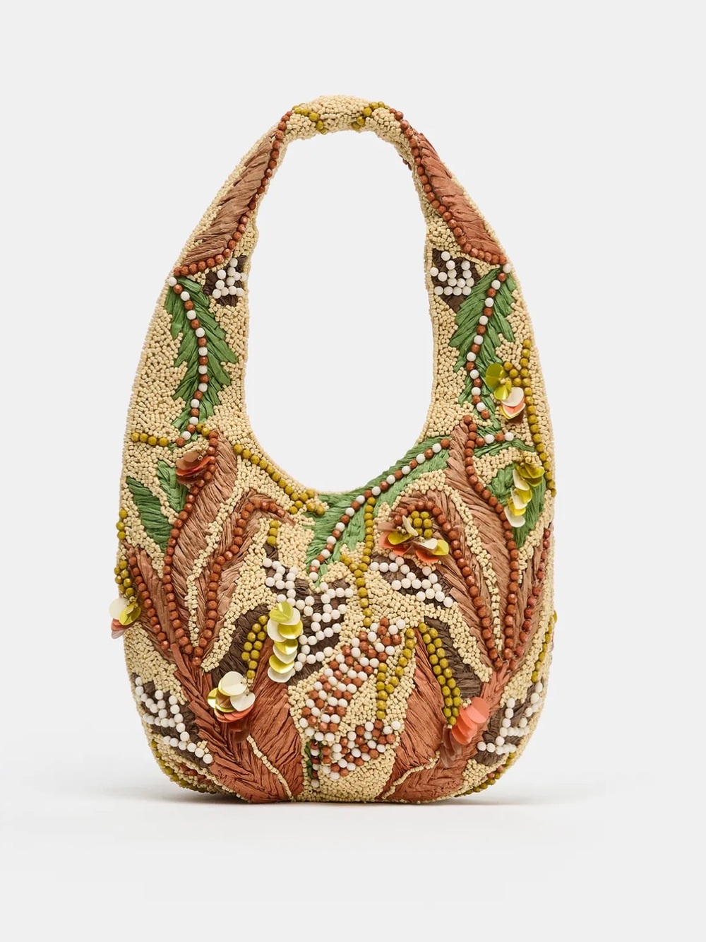 Zara Beaded Forest & Floral Print Hobo Style Bag NWT